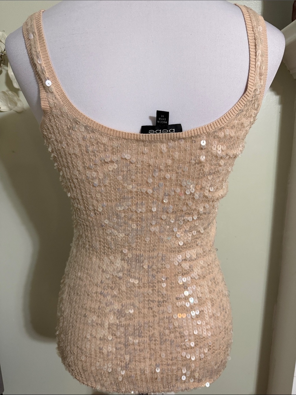 bebe Silk Beige Sequin Tank Top - Picture 3 of 4